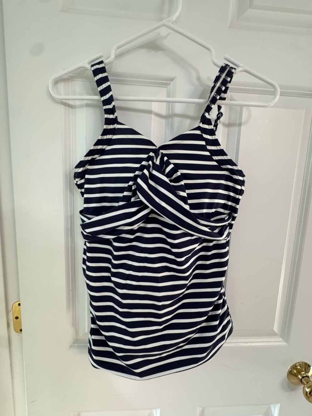 Lands' End Navy and White Striped Twist-Front Tankini